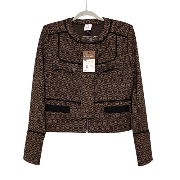 Cabi Empower Jacket Style 4494 Brown Black Tweed Knit Zip Front Blazer Medium - Picture 2 of 10